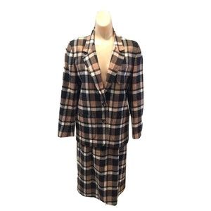 Vintage 1980s  Boston Traveler Women's Skirt Suit Plaid Wool Blend
